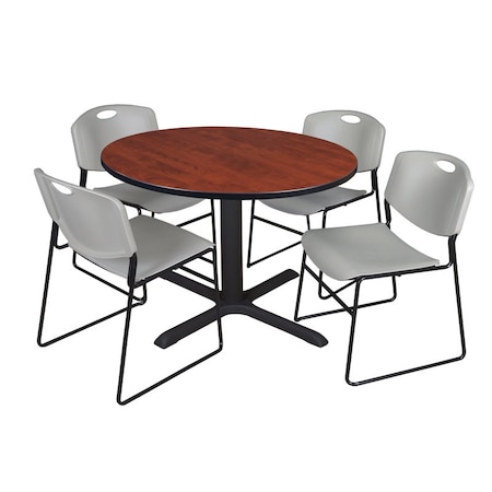 Cain Cain Round Table & Chair Set, Wood, Metal, Polypropylene Top TB48RNDCH44GY